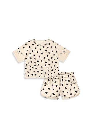 Denokids Leopar Kız Çocuk Havlu Şort T-shirt Takım Çok Renkli