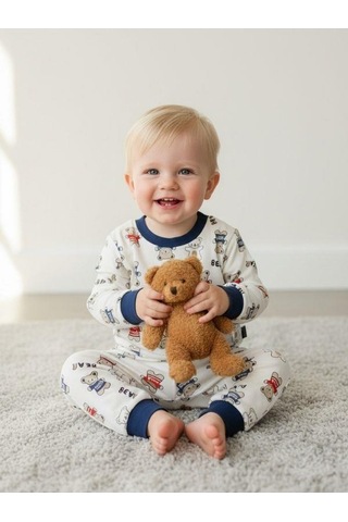 Zekids Erkek Çocuk Ayıcık Desenli Pamuklu Pijama Takım 6-9 Ay 9 Yaş Aralığı -16845 Renklı