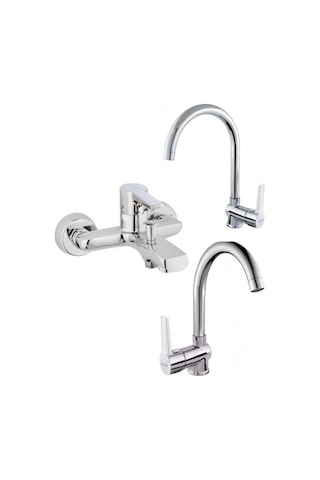 Penta Agena Serisi Lavabo + Eviye + Banyo Bataryası - U Boru Krom