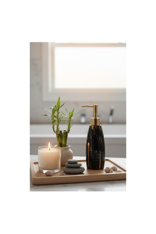 Porselen Siyah Altın Detaylı Sıvı Sabunluk Şık Mutfak Ve Banyo Aksesuarı Siyah - 777968820 Siyah