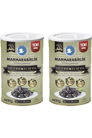 Marmarabirlik Premium 2XL Doğal Salamura Siyah Zeytin 2 x 800 G