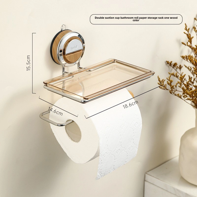 Monyee Banyo Roll Kağıt Tutucu, Delme Yok Suşleme Montaj, Duvar Tipi,轻奢 Tasarım, Ahşap Rengi, Çok Amaçlı Depolama Diğer