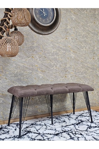 Zafir Metal Siyah Tel Ayaklı 100 Cm Puf Bench - Puf - Bench - Oturak - Mutfak Oturağı - Antre Oturağı Kahverengi