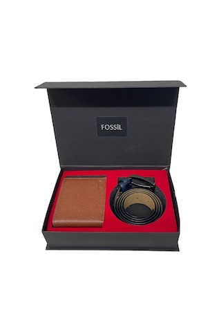 Fossil Kahve Cüzdan1826 & 3.5 CM Hakiki Deri Kemer Seti 130 CM Kahverengi