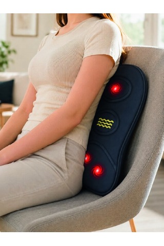 Ergonomik Isıtmalı Bel Masaj Minderi Sırt Destek Minderi Taş - Mavi