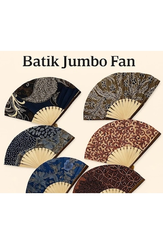 Endonezya Batik Kumaş Bambu Ahşap Yelpaze 27 Cm El Yapımı Vintage Japon El Fanı Büyük Boy 2 Adet