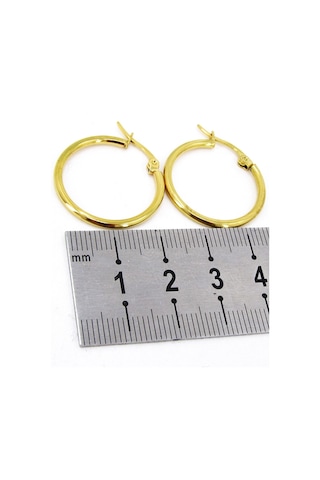 21 MM Kadın Halka Çelik Küpe Çifti Italyan Kilitli Mse25 Sarı