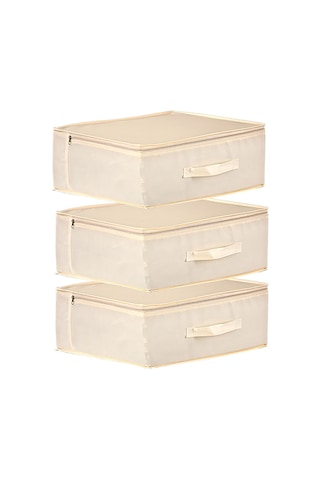 3'lü Set 53 X 44 X 21 Cm Baza Altı & Dolap İçi Organizer, Yorgan & Yastık Düzenleyici Hurç Krem