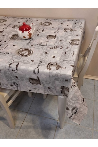 Elyaflı Pvc Muşamba - Desenli Silinebilir Masa Örtüsü Fnt1261-2 Gri
