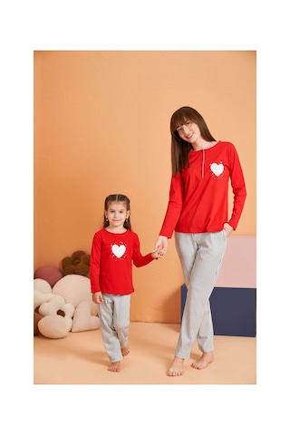 Moda Dua Pjs 28062 Kadın Patlı Pijama Takım Kırmızı