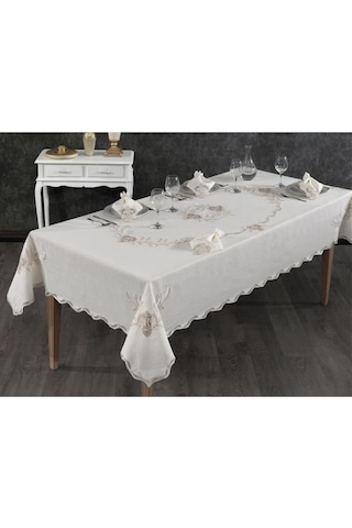 Hazan Fransız Dantelli Yemek Takımı - 25 Parça Krem Krem