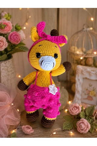 Zürafa Örgü Bebek Pembe - Sarı