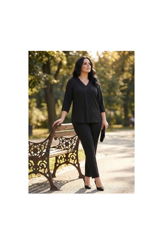 Hanezza Yarım Kol Krep Bluz Siyah - 4035099 Siyah