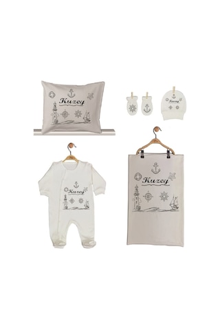 Pia Baby Gl 1928-02 İsme Özel Beşli Tulum Set Krem