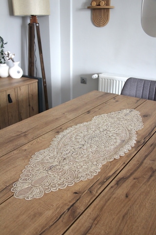 Simli Dantel Kordon Örme Detay Masa Runner Fiskos Örtüsü 100x35 Cm2007-dantel 001