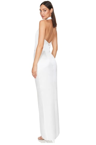 Hanife Glam Couture Hanife Glam Halter Yaka Asetat Saten Elbise Beyaz