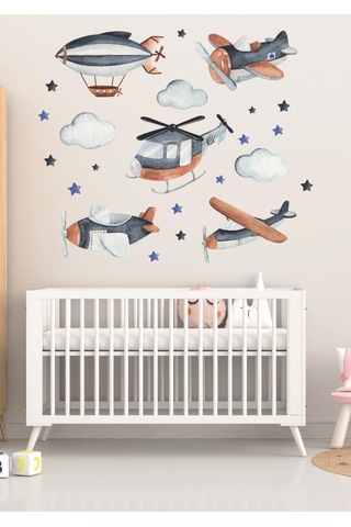 Lacivert ve Mavi Hava Taşıtları Çocuk Odası Sticker