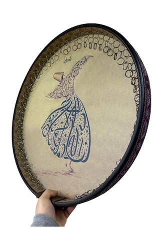 Erbane Bendir - İran Arbani Üst Kalite Sarı Mevlana Desenli 55cm