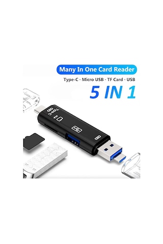 5in1 Otg Kart Okuyucu Usb 2.0 - Type-c - Micro Usb - Micro Sd/tf