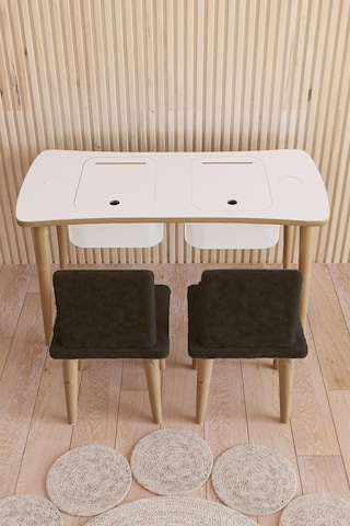 Fahrettin Küçük Montessori Çocuk Masası Oyun Masası Aktivite Masası Çalışma Masası 2 Adet Siyah Welsoft Sandalyeli Siyah