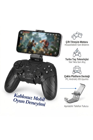 İdragon X6 Kablosuz Bluetooth Gamepad - Turbo Tuşlu, Ayrılabilir Telefon Tutuculu Oyun Kolu Android, Apple iOS, Pc Uyumlu