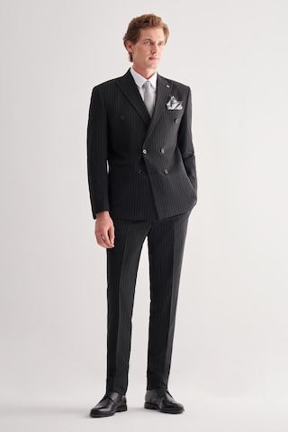 İmza Siyah Kırlangıç Yaka Çizgili Kruvaze 6 Drop Slim Fit Tam Astar Esnek Takım Elbise 1001255154