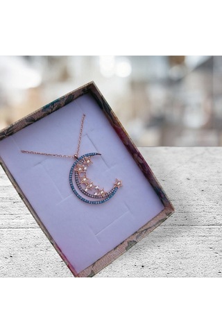 Modahilye 925 Ayar Gümüş Ayyıldız Özel Tasarım Rozegold Renk Kolye Rose Gold
