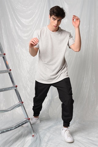 Yandan Yırtmaçlı Basic T-shirt R-5167-gri Gri