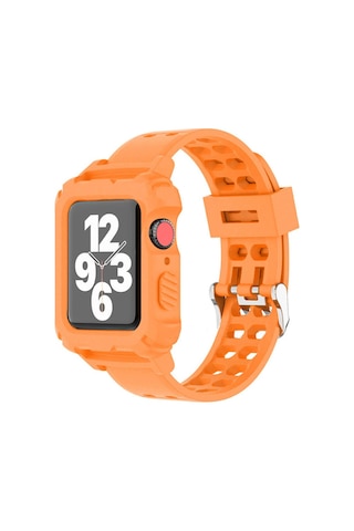 Wozlo Apple Uyumlu Watch 1, 2, 3, 4, 5, 6, 7, 8, Se Kasa Koruma 42/44/45mm Spor Kordon Kayış - Turuncu