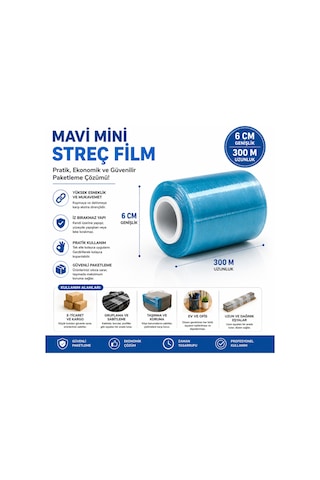 Mavi Mini Streç Film 6 Cm X 300 Metre Ambalaj Ve Paketleme Streçi Rulosu