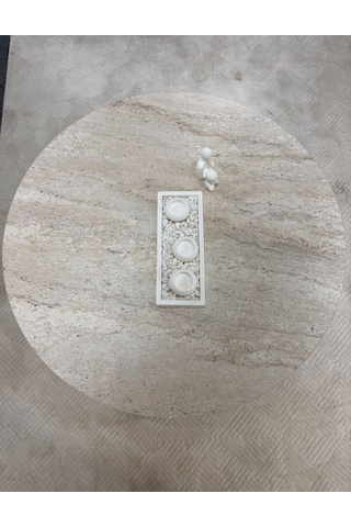 Most Rota Mermer Görünümlü %100 Mdf Bej Orta Sehpa 80 Cm. Çap Ev