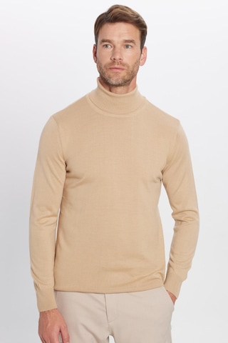 Tudors Erkek Slim Fit Dar Kesim Tam Boğazlı Yaka Düz Yün Taş Triko Kazak-25728 Taş - Ekru