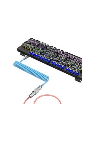 Geeksen Mekanik Klavye İçin Usb-c Bükümlü Kablo - Metal Konnektörlü, Tpe Malzeme, Pembe+mavi