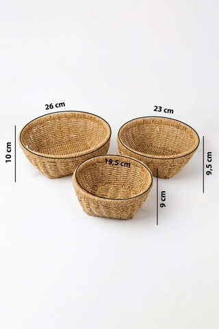 Digithome Yuvarlak Rattan 3'lü Organizer Sepet-thn76469 Kahverengi