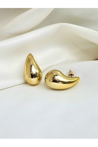 İtalyan Bottega Rachel Damla Altın Kaplama Gold Renkli 3cm Küpe Altın