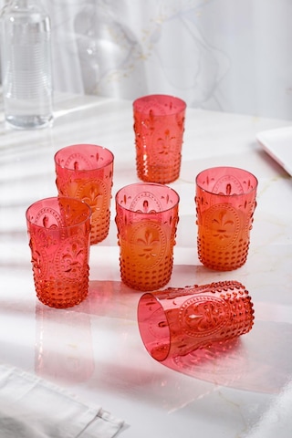 Akrilik Kırmızı Tekli Kısa Bardak & Su Meşrubat Kahve Yanı Bardağı 400 Ml Cam Değildir Kırmızı