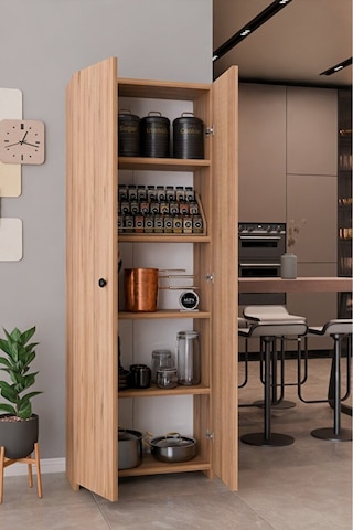 150 Cm 2 Kapaklı 5 Raflı Çok Amaçlı Mutfak Dolabı Kiler Düzenleyici Organizer Ve Erzak Dolabı Atlantik Çam