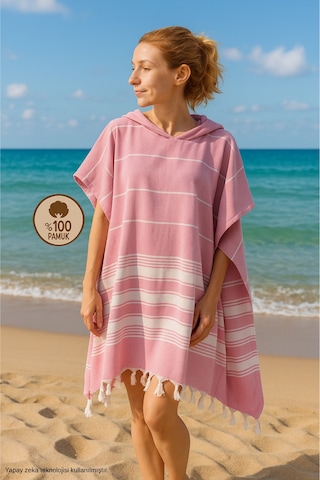 Formeya %100 Pamuk Yetişkin Pembe Peştemal Panço Bornoz Plaj Havlusu L-XL