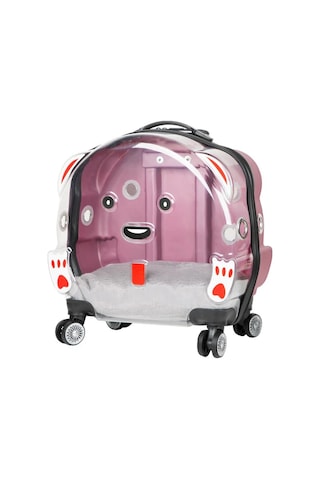 Gobypet Şeffaf Tekerlekli Kedi Köpek Taşıma Valizi Çekçekli Büyük Model Pembe
