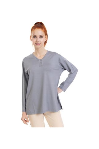 Kadın Orta Yaş Ve Üzeri Dört Mevsim V Yaka Rahat Kalıp Likralı Viskoz Anne Penye Bluz 140-gri Gri