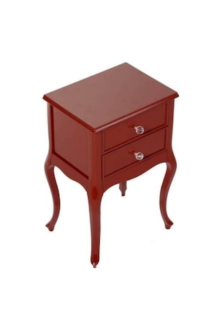 Roys Ahşap Çift Çekmeceli Lükens Kırmızı Lake  Komodin  Telefonluk