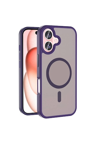Apple Uyumlu iPhone 16 Plus Kılıf M-safe Şarj Özellikli Mat Arka Yüzey Zore Sio Kapak Derin Mor