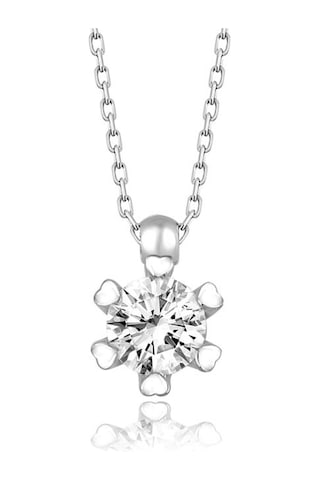 Swarovski Zirconia Kalp Detaylı Tek Taş 925 Ayar Gerçek Gümüş Kolye