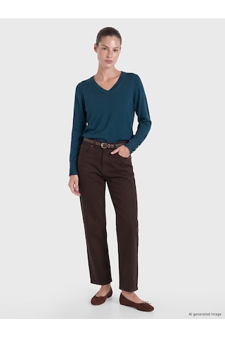 Lcwaıkıkı Classic Kahverengi Beli Kemerli Straight Fit Kadın Jean Pantolon