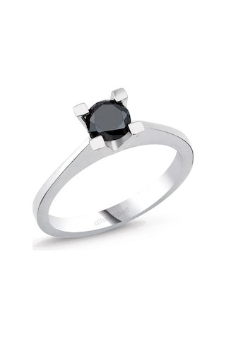 Siyah Pırlanta Tektaş Yüzük 1,10 Ct As12Pyz Altınsepeti