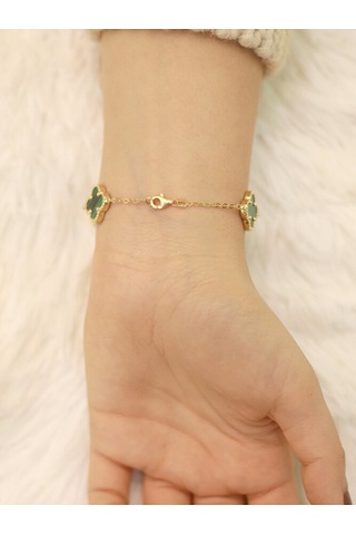 14 Ayar Altın 5'li Yeşil Yonca Bileklik Altın