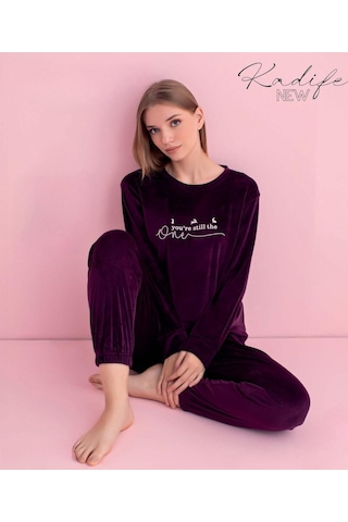 Pijamerry Kadın Kışlık Bisiklet Yaka Kadife Pijama Takımı 3040m - 1 Adet Mor