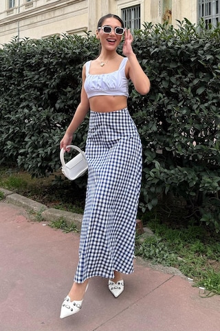 Madmext Lacivert Pötikareli Midi Boy Kadın Etek Mg2360 Lacivert