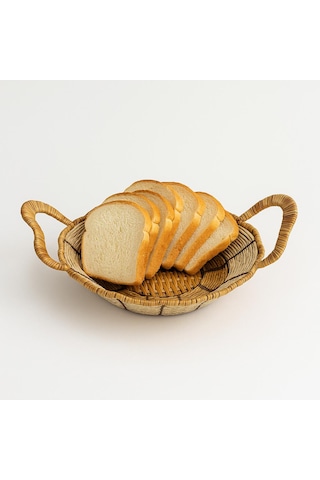 Yuvarlak Hasır Ekmek Sepeti-24 Cm X 7 Cm Beyaz - Kahverengi