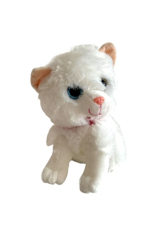 Sesli Ayakta Miyavlayan 28 Cm Peluş Kedi Oyuncak - Beyaz Beyaz